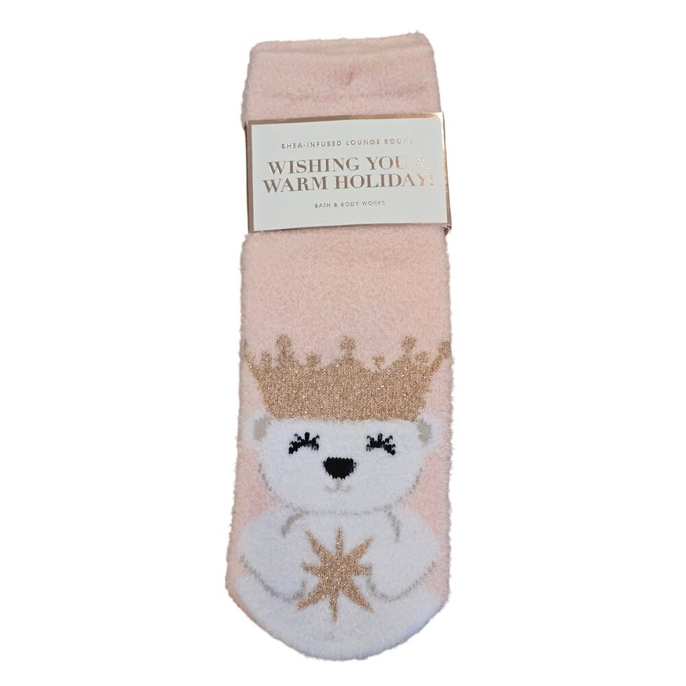 NEW Bath & Body Works Royal Polar Bear Crown Pink SHEA INFUSED Socks